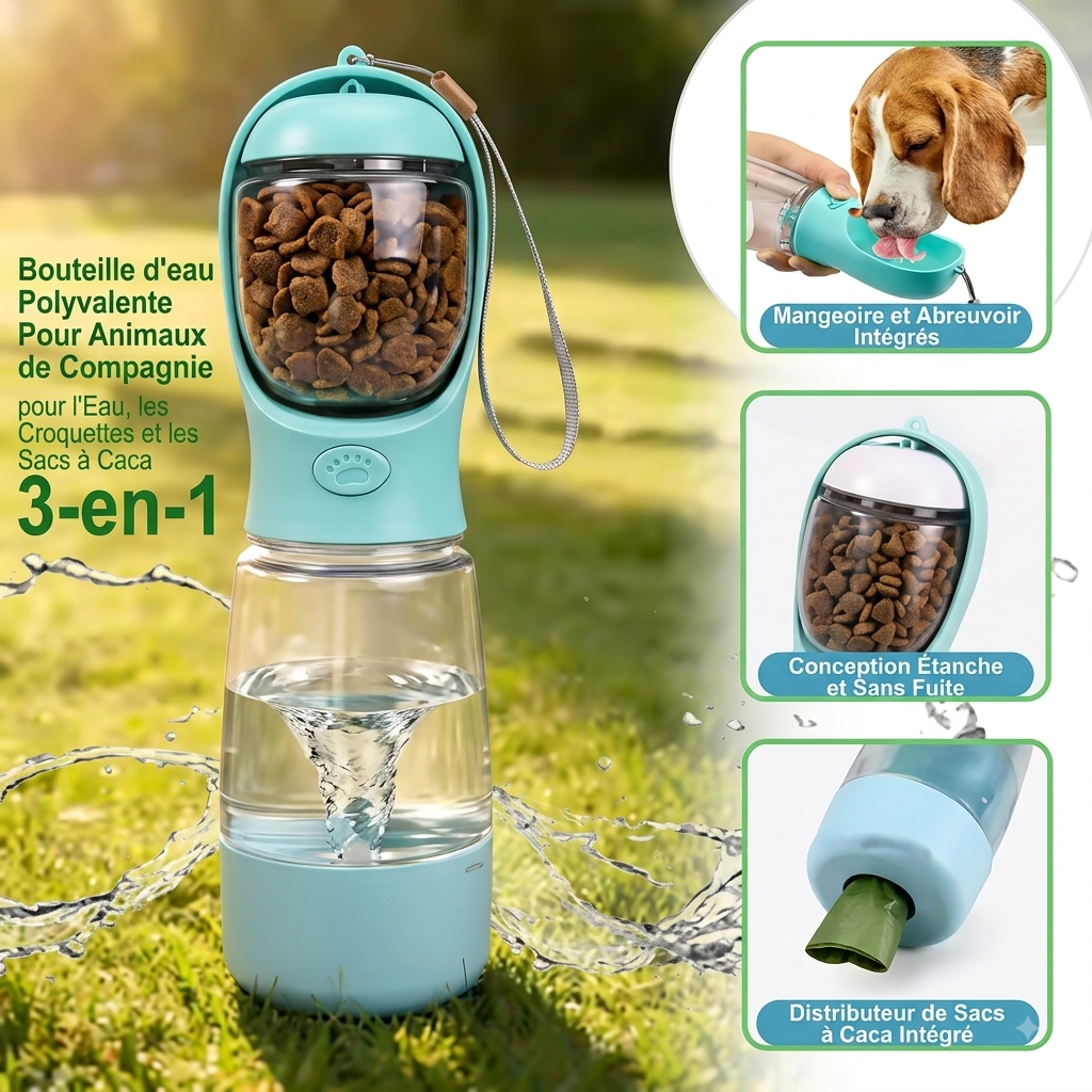 Bouteille d'eau portable pour chien 3 en 1 - TraKoo