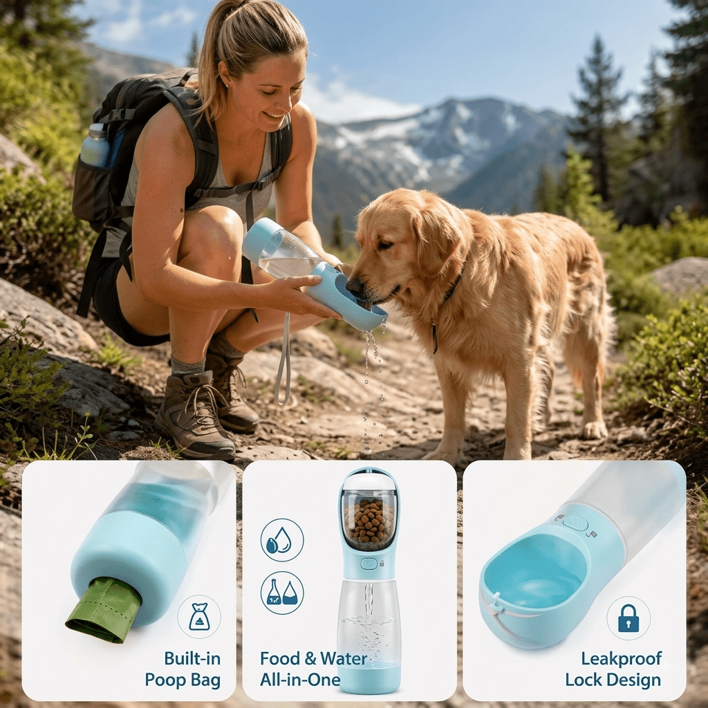 Bouteille d'eau portable pour chien 3 en 1 - TraKoo