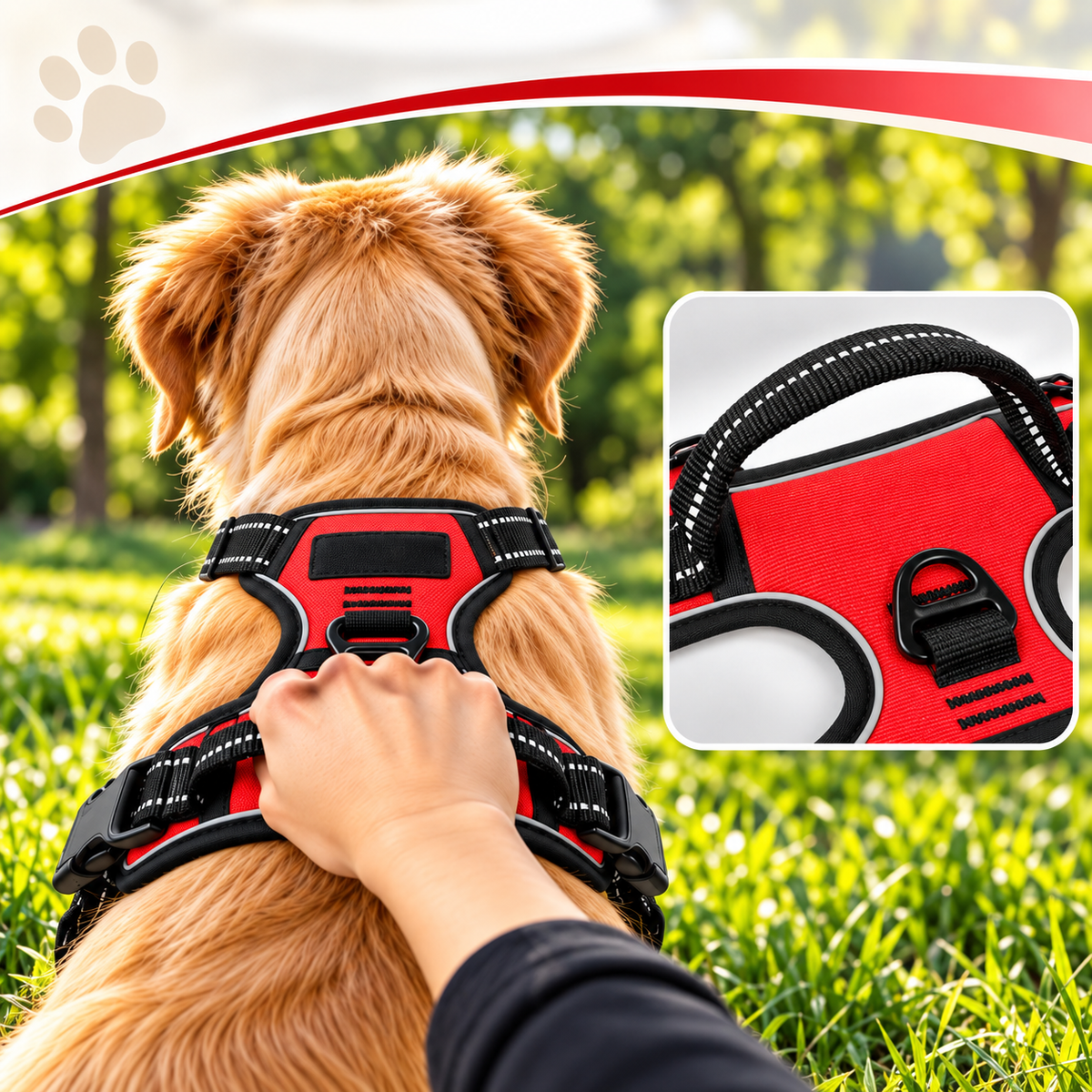 Harnais pour chien anti-traction avec clip frontal et bande réfléchissante - TraKoo