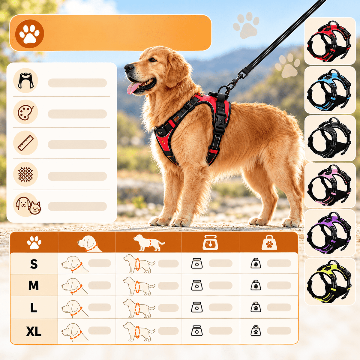 Harnais pour chien anti-traction avec clip frontal et bande réfléchissante - TraKoo