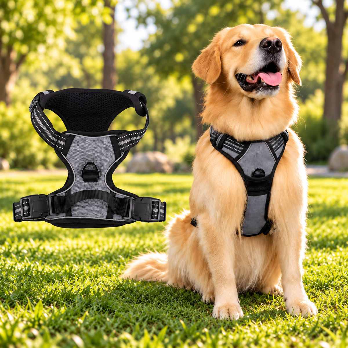 Harnais pour chien anti-traction avec clip frontal et bande réfléchissante - TraKoo